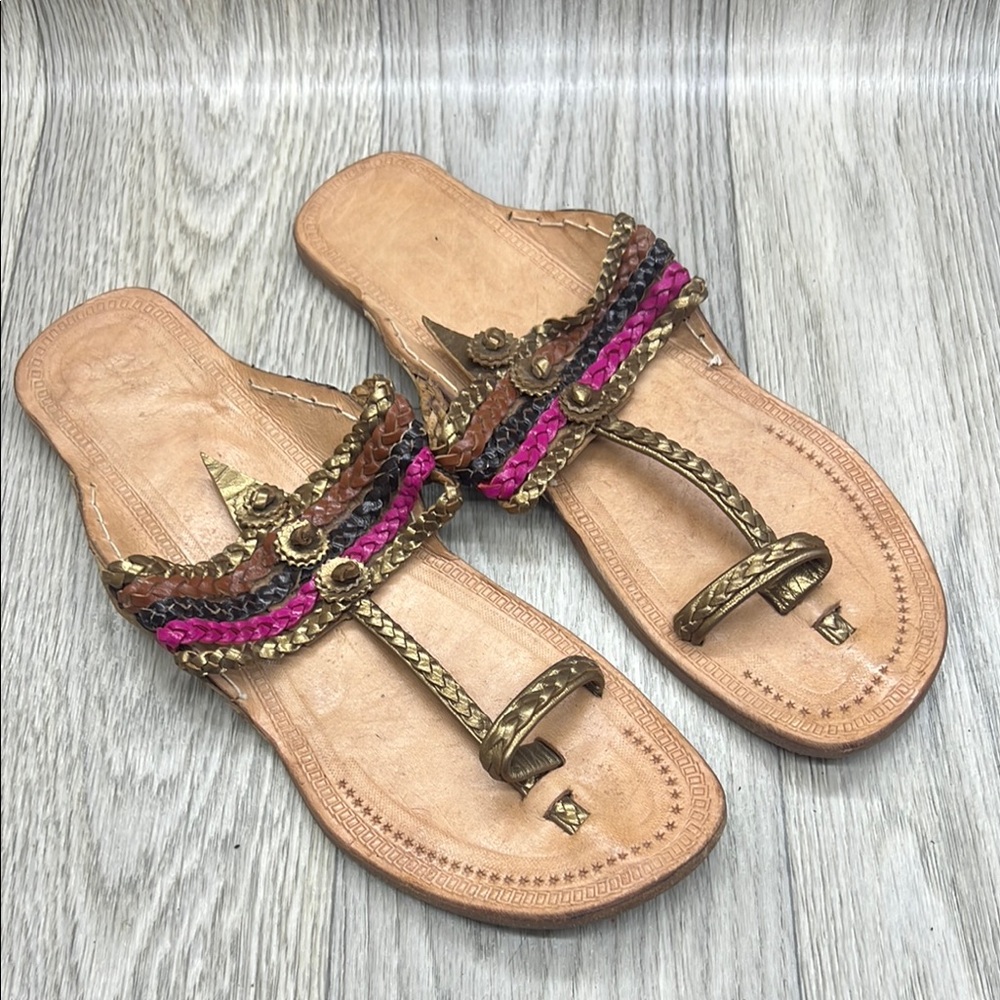 Gold and Pink Sandals with Decorative Accents